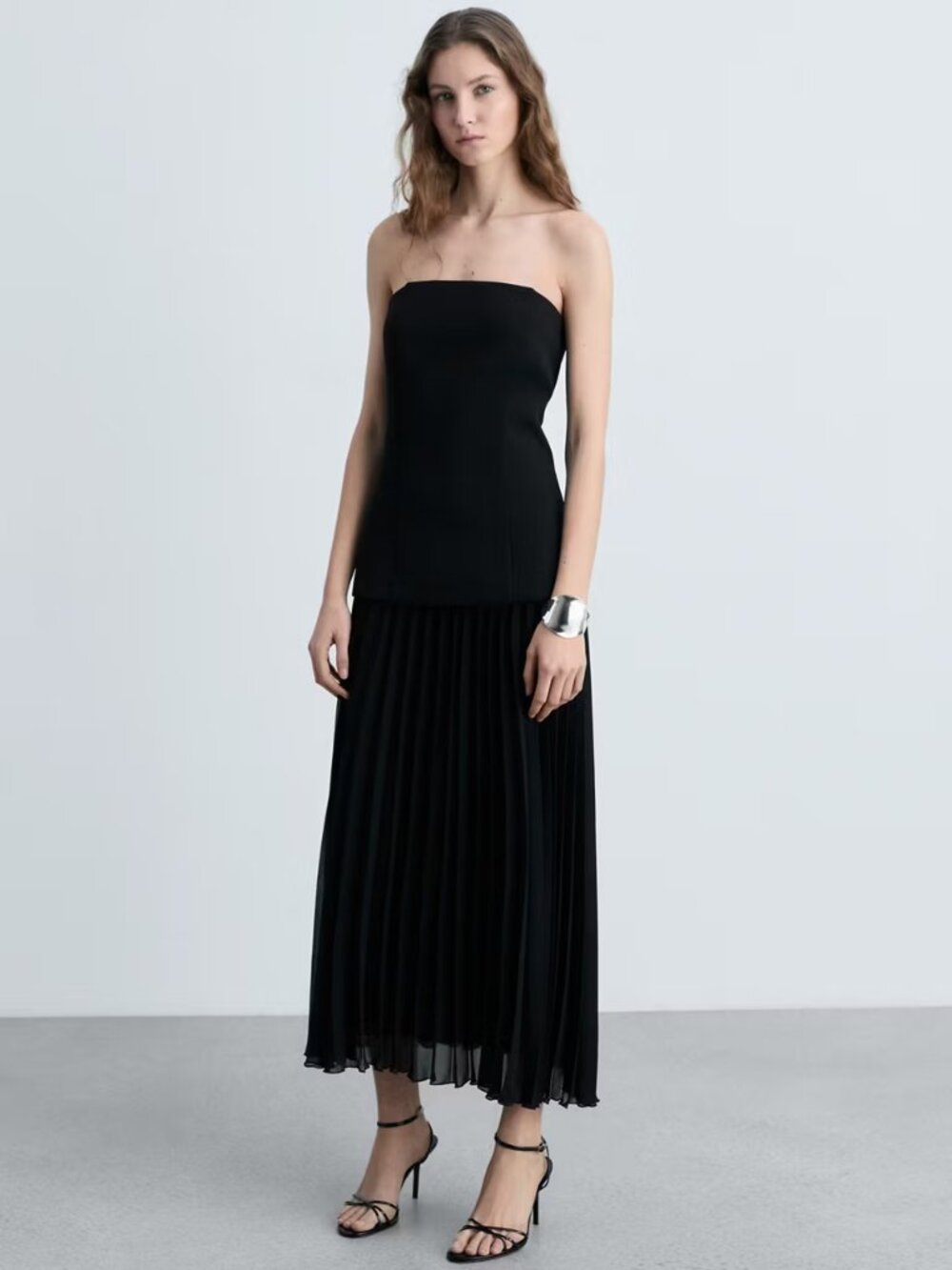 Mango Black Strapless Pleated Maxi Dress